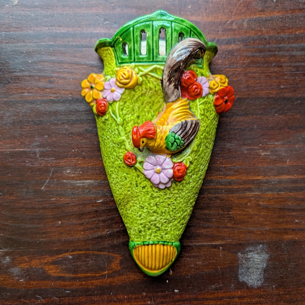 Colorful Rooster Wall Pocket Vase